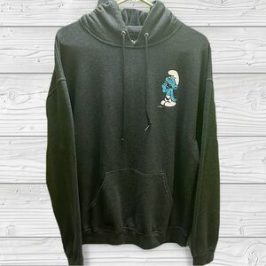 The Smurfs Black Graphic Hoodie Pullover with Blue Smurf Accent L